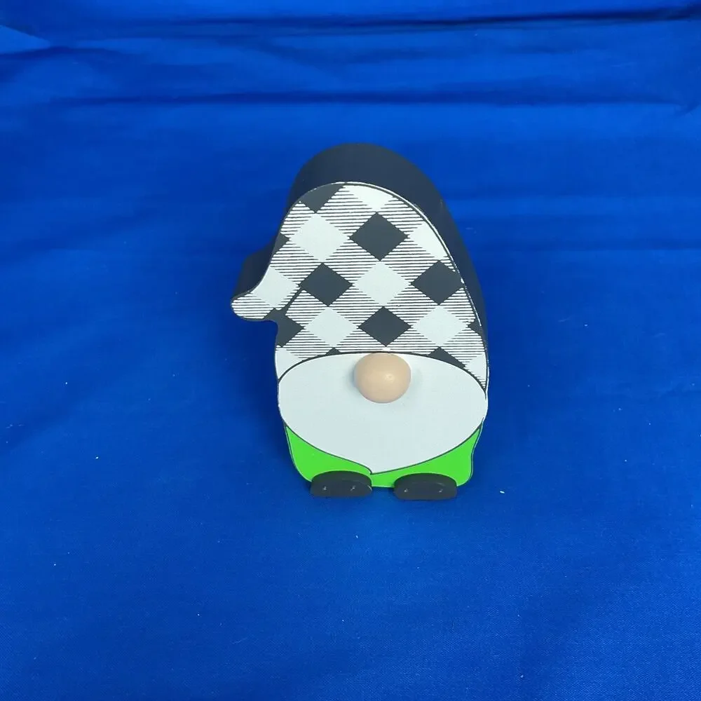 Black White Plaid Check Gnome Wood Sign Cutout Tiered Tray Tabletop Decor